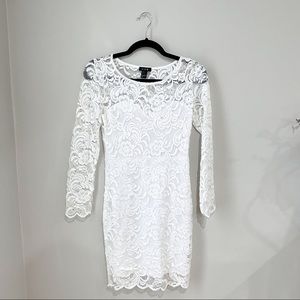 White Lace Long Sleeve Fitted Midi Wedding Dress